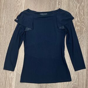 Karen Millen Black Long Sleeve Peplum Top - Size 10